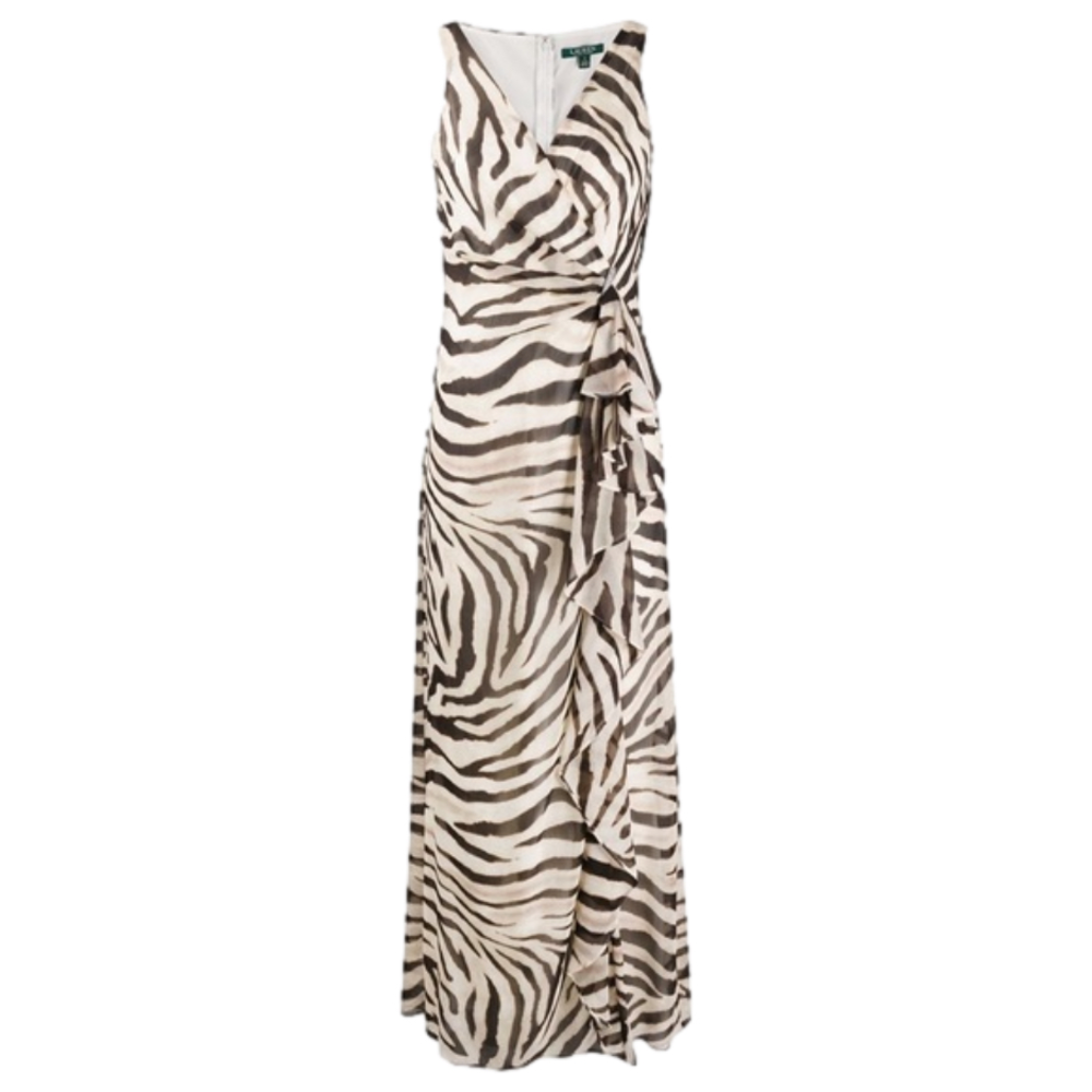 Ralph Lauren Brown and Cream Wrap Maxi Dress
